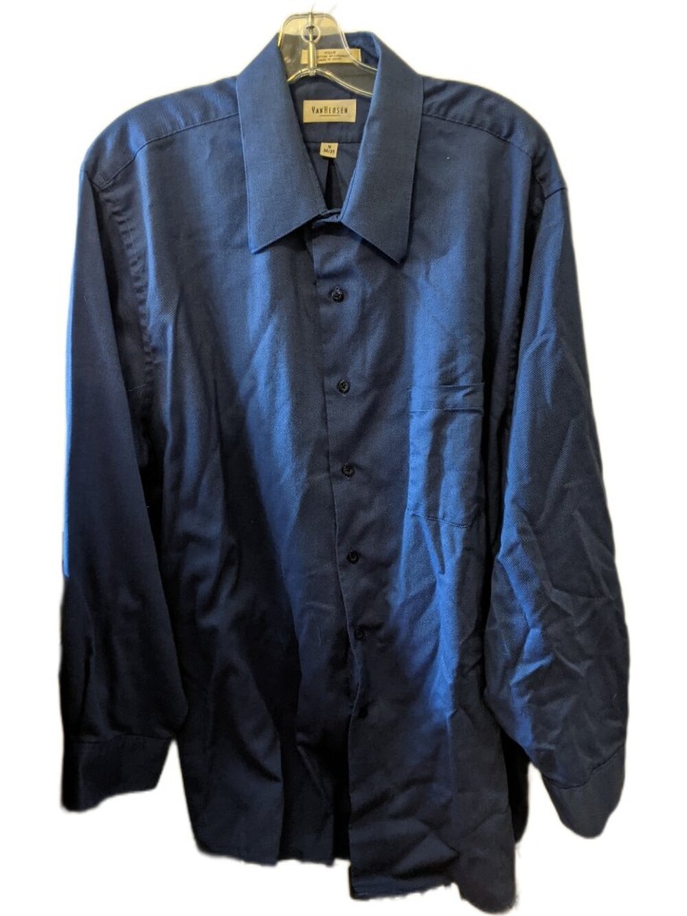 Vintage Van Heusen Dark Blue Pique Long Sleeve Dress Shirt Preppy 18 34/35 XL